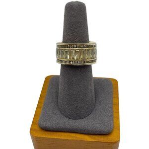 Clear Rhinestone Baguette Gold Tone Band Ring Size 6.5 Chunky Vintage Statement